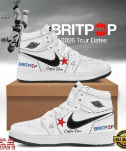 Robbie Williams BRITPOP World Tour 2026 White Air Jordan 1 Hightop Shoes , Music Shoes Robbie Williams Britpop World Tour 2026 White Air Jordan 1 Hightop Shoes