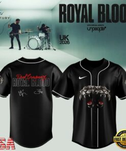 Royal Blood UK Tour 2026 Limited Edition Signature Black Baseball Jersey, Music Artist Baseball Jersey Royal Blood UK Tour 2026 Limited Edition Signature Black Baseball Jersey