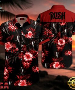 Rush Red Hibiscus Hawaiian Shirt , Music Fan Hawaiian Shirt Rush Red Hibiscus Hawaiian Shirt
