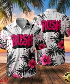 Rush Retro Logo Classic Hawaiian Shirt , Music Fan Hawaiian Shirt Rush Retro Logo Classic Hawaiian Shirt