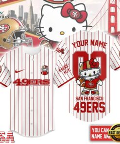 San Francisco 49ers NFL Kitty Game Day Custom Baseball Jersey Shirt , NFL Baseball Shirt San Francisco 49ers Nfl Kitty Game Day Custom Baseball Jersey Shirt