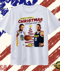 Stephen Curry and Nikola Jokic Nuggets at Warriors Christmas Day Game T Shirt , Trendy 2D Print Shirt Stephen Curry And Nikola Jokic Nuggets AT Warriors Christmas Day Game T Shirt