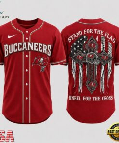 Tampa Bay Buccaneers NFL Stand For The Flag Kneel For The Cross Baseball Jersey Shirt , NFL Baseball Shirt Tampa Bay Buccaneers Nfl Stand For The Flag Kneel For The Cross Baseball Jersey Shirt