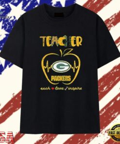 Teacher Green Bay Packers Teach Love Inspire Apple T Shirt , Trendy 2D Print Shirt Teacher Green Bay Packers Teach Love Inspire Apple T Shirt