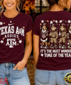 Texas A&M Aggies 2026 NCAA Autumn Festive Cheer T Shirt , NCAA 3D Graphic Tee Texas A M Aggies 2026 Ncaa Autumn Festive Cheer T Shirt