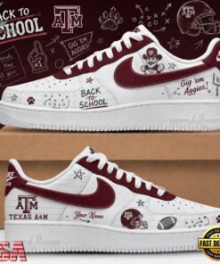 Texas A&M Aggies 2026 NCAA Football Back To School Air Force 1 Shoes Sneakers , NCAA New Design Shoes Texas A M Aggies 2026 Ncaa Football Back TO School Air Force 1 Shoes Sneakers