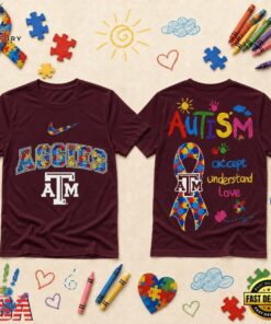 Texas A&M Aggies NCAA Autism Awareness Puzzle Ribbon T Shirt , NCAA 3D Graphic Tee Texas A M Aggies Ncaa Autism Awareness Puzzle Ribbon T Shirt