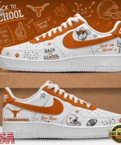 Texas Longhorns 2026 NCAA Football Back To School Air Force 1 Shoes Sneakers , NCAA New Design Shoes Texas Longhorns 2026 Ncaa Football Back TO School Air Force 1 Shoes Sneakers