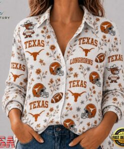 Texas Longhorns NCAA College Spirit Blossoms Women Casual Shirt, Trendy NCAA Women Shirt Texas Longhorns Ncaa College Spirit Blossoms Women Casual Shirt