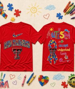 Texas Tech Red Raiders NCAA Autism Awareness Puzzle Ribbon T Shirt , NCAA 3D Graphic Tee Texas Tech Red Raiders Ncaa Autism Awareness Puzzle Ribbon T Shirt