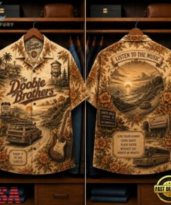 The Doobie Brothers Woody Car Guitar Classic Rock Hawaiian Shirt , Music Fan Hawaiian Shirt The Doobie Brothers Woody Car Guitar Classic Rock Hawaiian Shirt