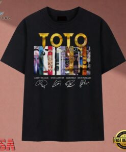 TOTO Band Graphic Discography Cast Signatures Rock T Shirt, Music 2D Graphic Tee Toto Band Graphic Discography Cast Signatures Rock T Shirt
