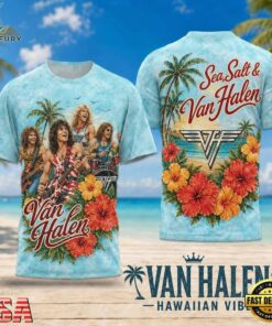 Van Halen Hawaiian Vibes Floral Lei Beach Scene 2026 3D Shirt , Trending Music 3D Tee Van Halen Hawaiian Vibes Floral Lei Beach Scene 2026 3D Shirt