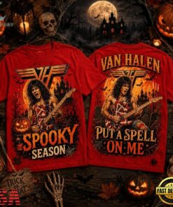 Van Halen Striped Guitar Halloween Moon Spooky Season 3D Shirt , Music Fans Shirt Van Halen Striped Guitar Halloween Moon Spooky Season 3D Shirt