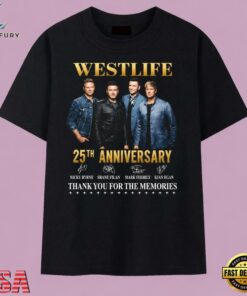 Vintage Westlife 25th Anniversary Thank You For The Memories Signatures T Shirt, Music 2D Graphic Tee Vintage Westlife 25th Anniversary Thank You For The Memories Signatures T Shirt