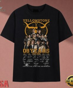 Vintage Yellowstone TV Show 08 Years 2018 2026 Cast Signatures T Shirt , Music 2D Graphic Tee Vintage Yellowstone TV Show 08 Years 2018 2026 Cast Signatures T Shirt