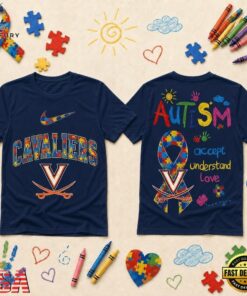 Virginia Cavaliers NCAA Autism Awareness Puzzle Ribbon T Shirt , NCAA 3D Graphic Tee Virginia Cavaliers Ncaa Autism Awareness Puzzle Ribbon T Shirt