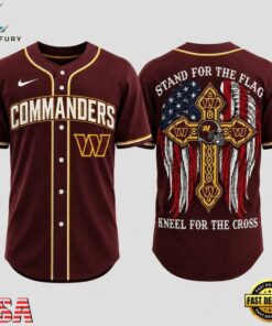 Washington Commanders NFL Stand For The Flag Kneel For The Cross Baseball Jersey Shirt , NFL Baseball Shirt Washington Commanders Nfl Stand For The Flag Kneel For The Cross Baseball Jersey Shirt