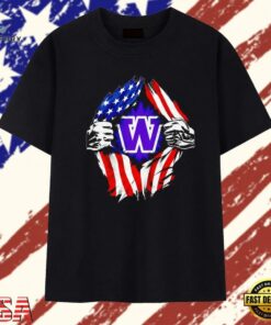 Washington Huskies American flag ripped chest , Trendy 2D Print Shirt Washington Huskies American Flag Ripped Chest