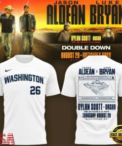 Washington Nationals x Jason Aldean And Luke Bryan 2026 Limited Edition White T Shirt, Trending Music 3D Tee Washington Nationals X Jason Aldean And Luke Bryan 2026 Limited Edition White T Shirt