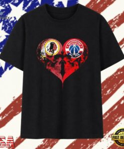 Washington Redskins x Washington Wizards skulls face to face heart shape T Shirt , Trendy 2D Print Shirt Washington Redskins X Washington Wizards Skulls Face TO Face Heart Shape T Shirt