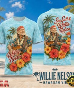 Willie Nelson Hawaiian Vibes Lei and Hibiscus 2026 3D Shirt , Trending Music 3D Tee Willie Nelson Hawaiian Vibes Lei And Hibiscus 2026 3D Shirt
