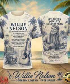 Willie Nelson Palm Trees Acoustic Guitar Lyric 2026 Vintage 3D Shirt , Trending Music 3D Tee Willie Nelson Palm Trees Acoustic Guitar Lyric 2026 Vintage 3D Shirt