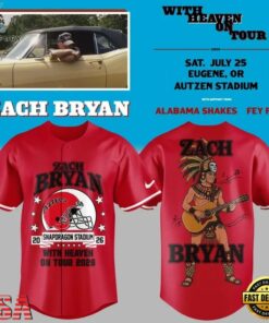 Zach Bryan x San Diego State Football With Heaven On Tour 2026 Red Baseball Jersey , Music Artist Baseball Jersey Zach Bryan X San Diego State Football With Heaven ON Tour 2026 Red Baseball Jersey