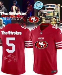 San Francisco 49ers x The Strokes Reality Awaits World Tour 2026 Limited Edition Signature Football Jersey, Fashion Football Jersey San Francisco 49ers X The Strokes Reality Awaits World Tour 2026 Limited Edition Signature Football Jersey