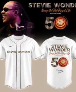 Stevie Wonder Songs in the Key of Life Performances 50th Anniversary Signed White Baseball Jersey, Music Artist Baseball Jersey Stevie Wonder Songs IN The Key OF Life Performances 50th Anniversary Signed White Baseball Jersey
