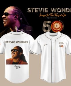 Stevie Wonder Songs in the Key of Life Performances 50th Anniversary Graphic White Baseball Jersey, Music Artist Baseball Jersey Stevie Wonder Songs IN The Key OF Life Performances 50th Anniversary Graphic White Baseball Jersey