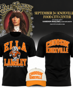 Ella Langley x Tennessee Volunteers Choosin Knoxville The Dandelion Tour 2026 Black T Shirt, Trending Music 3D Tee Ella Langley X Tennessee Volunteers Choosin Knoxville The Dandelion Tour 2026 Black T Shirt