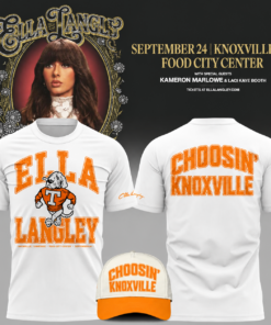 Ella Langley x Tennessee Volunteers Choosin Knoxville The Dandelion Tour 2026 White T Shirt, Trending Music 3D Tee Ella Langley X Tennessee Volunteers Choosin Knoxville The Dandelion Tour 2026 White T Shirt