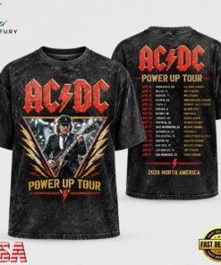 ACDC Angus Young Triangle Lightning Power Up Tour 2026 Vintage T Shirt, Trending Music 3D Tee Acdc Angus Young Triangle Lightning Power UP Tour 2026 Vintage T Shirt