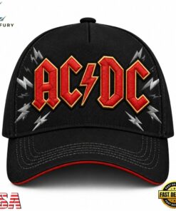 ACDC Embroidered Style Red Logo Silver Lightning Classic Baseball Cap, Music Lover Baseball Cap Acdc Embroidered Style Red Logo Silver Lightning Classic Baseball Cap