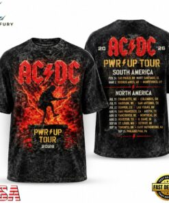 ACDC Fiery Stage Silhouette PWR UP Tour 2026 World Dates Vintage T Shirt, Trending Music 3D Tee Acdc Fiery Stage Silhouette Pwr UP Tour 2026 World Dates Vintage T Shirt