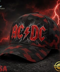 ACDC High Voltage Thunderstorm Red Camo Rock Classic Cap, Music Lover Baseball Cap Acdc High Voltage Thunderstorm Red Camo Rock Classic Cap