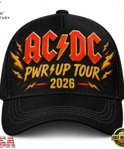 ACDC Power Up Tour 2026 Red Lightning Graphic Black Classic Cap, Music Lover Baseball Cap Acdc Power UP Tour 2026 Red Lightning Graphic Black Classic Cap