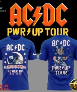 ACDC x New York Giants POWER UP TOUR 2026 Mascot Design 3D Shirt, Trending Music 3D Tee Acdc X New York Giants Power UP Tour 2026 Mascot Design 3D Shirt