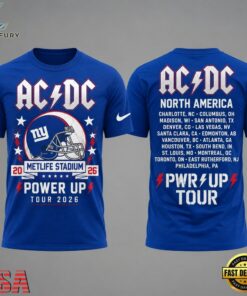 ACDC x New York Giants POWER UP TOUR 2026 T Shirt, Viral 3D Graphic Tee Acdc X New York Giants Power UP Tour 2026 T Shirt