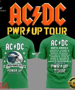 ACDC x Philadelphia Eagles POWER UP TOUR 2026 Newest T Shirt, Trending Music 3D Tee Acdc X Philadelphia Eagles Power UP Tour 2026 Newest T Shirt