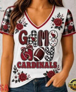 Arizona Cardinals NFL Football Flowers Team Pride V Neck T Shirt, NFL Team V Neck Tee Arizona Cardinals Nfl Football Flowers Team Pride V Neck T Shirt
