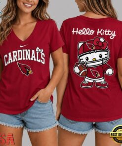 Arizona Cardinals NFL Hello Kitty Football V Neck T Shirt, NFL Team V Neck Tee Arizona Cardinals Nfl Hello Kitty Football V Neck T Shirt