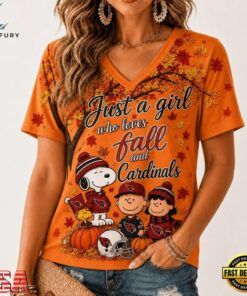Arizona Cardinals NFL Snoopy Peanuts Fall Season V Neck T Shirt, NFL Team V Neck Tee Arizona Cardinals Nfl Snoopy Peanuts Fall Season V Neck T Shirt