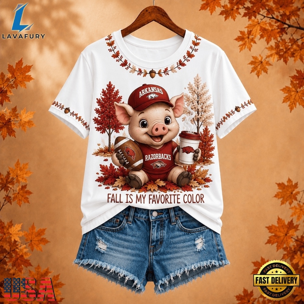 Arkansas Razorbacks NCAA Fall Is My Favorite Color Football Unisex 3D Shirt, NCAA 3D Graphic Tee Arkansas Razorbacks Ncaa Fall IS MY Favorite Color Football Unisex 3D Shirt