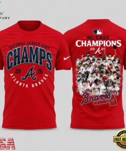 Atlanta Braves 2026 NL East Division Champions Team Graphic Red T Shirt, Viral 3D Graphic Tee Atlanta Braves 2026 NL East Division Champions Team Graphic Red T Shirt