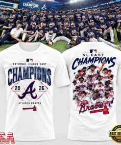 Atlanta Braves 2026 NL East Division Champions Team Graphic White T Shirt, Viral 3D Graphic Tee Atlanta Braves 2026 NL East Division Champions Team Graphic White T Shirt