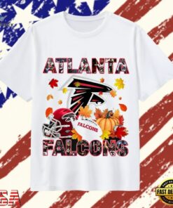 Atlanta Falcons Football Autumn Leaves Pumpkin Graphic T Shirt, Trendy 2D Print Shirt Atlanta Falcons Football Autumn Leaves Pumpkin Graphic T Shirt
