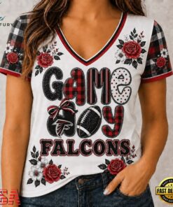 Atlanta Falcons NFL Football Flowers Team Pride V Neck T Shirt, NFL Team V Neck Tee Atlanta Falcons Nfl Football Flowers Team Pride V Neck T Shirt