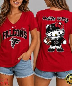 Atlanta Falcons NFL Hello Kitty Football V Neck T Shirt, NFL Team V Neck Tee Atlanta Falcons Nfl Hello Kitty Football V Neck T Shirt